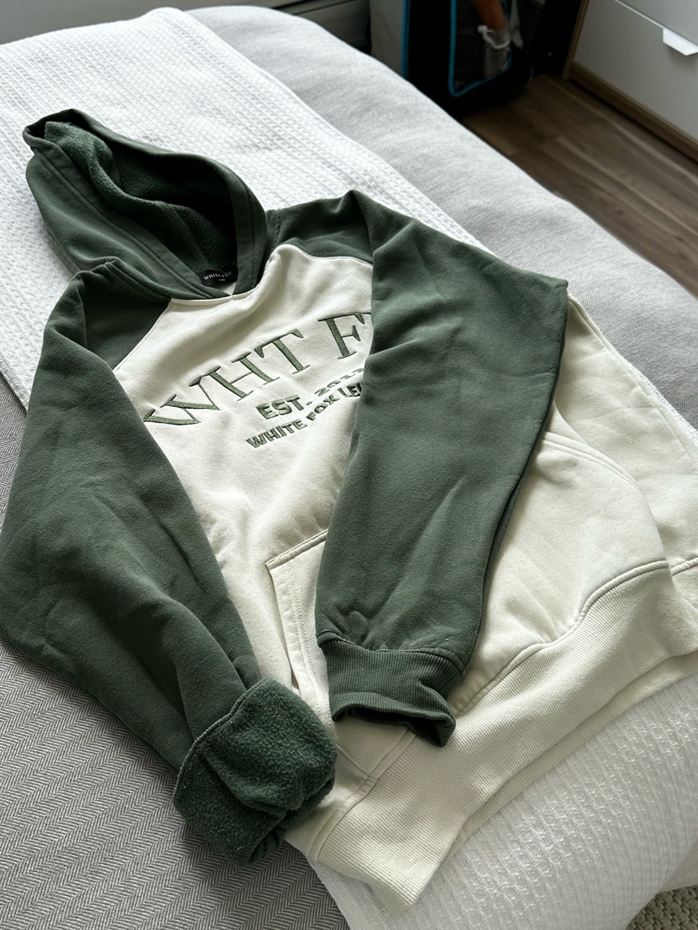 White Fox Boutique Two-Tone Green & Cream Hoodie Sweatshirt